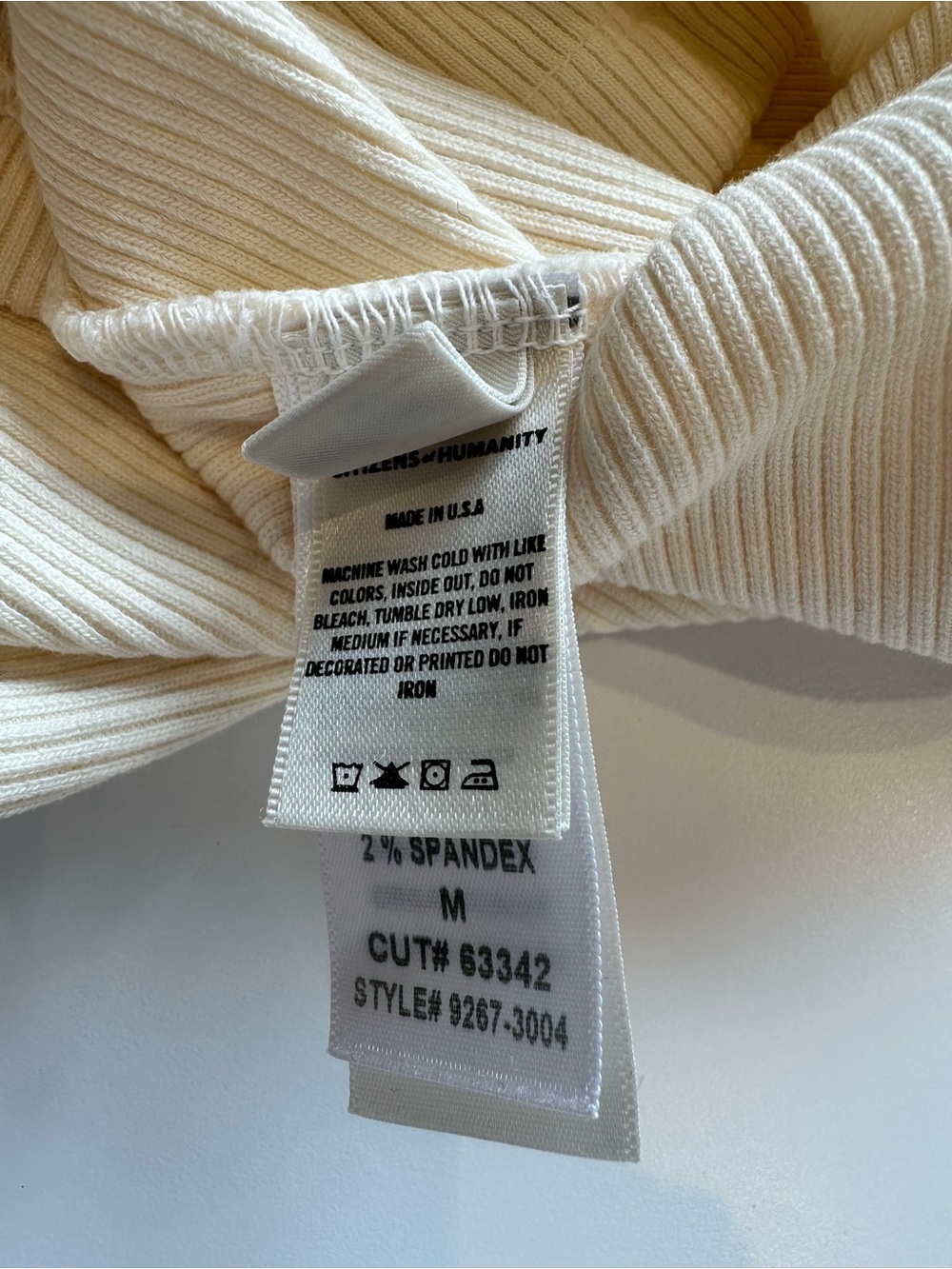 CITIZENS OF HUMANITY Ribbed Organic Cotton Ivory V Neck Long Sleeve Tee M - Picture 13 of 16